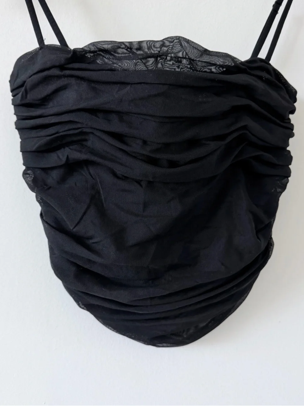 Aritzia Babaton Luxor Ruched Mesh Crop Top Black Size XS Sheer Party - Picture 4 of 14